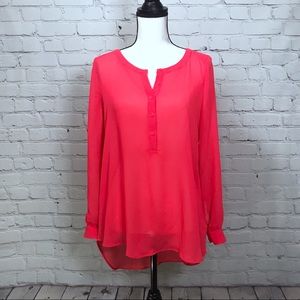 Candies | Hot Pink Coral Hi Lo Sheer Tunic Blouse
